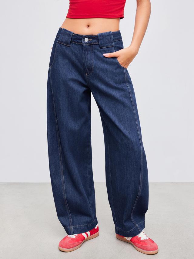 Cider Denim Low Rise Solid Barrel-leg Jeans Product Image