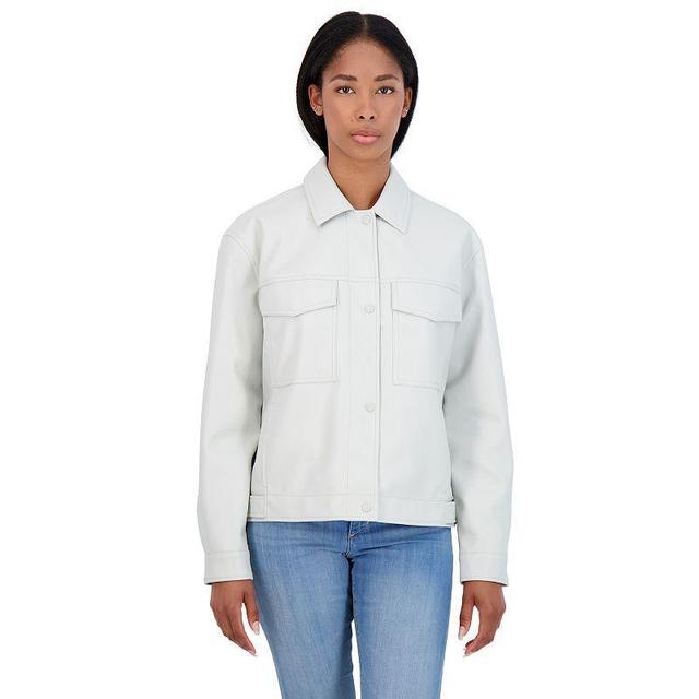 Womens Sebby Collection Faux Leather Shirt Jacket Light Grey Product Image