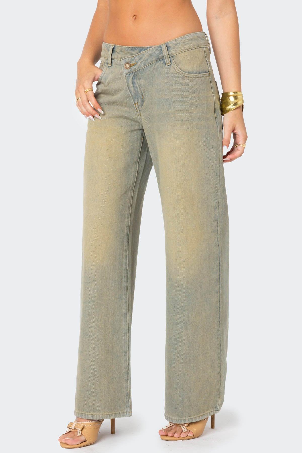 Asymmetric Low Rise Wrap Jeans Product Image