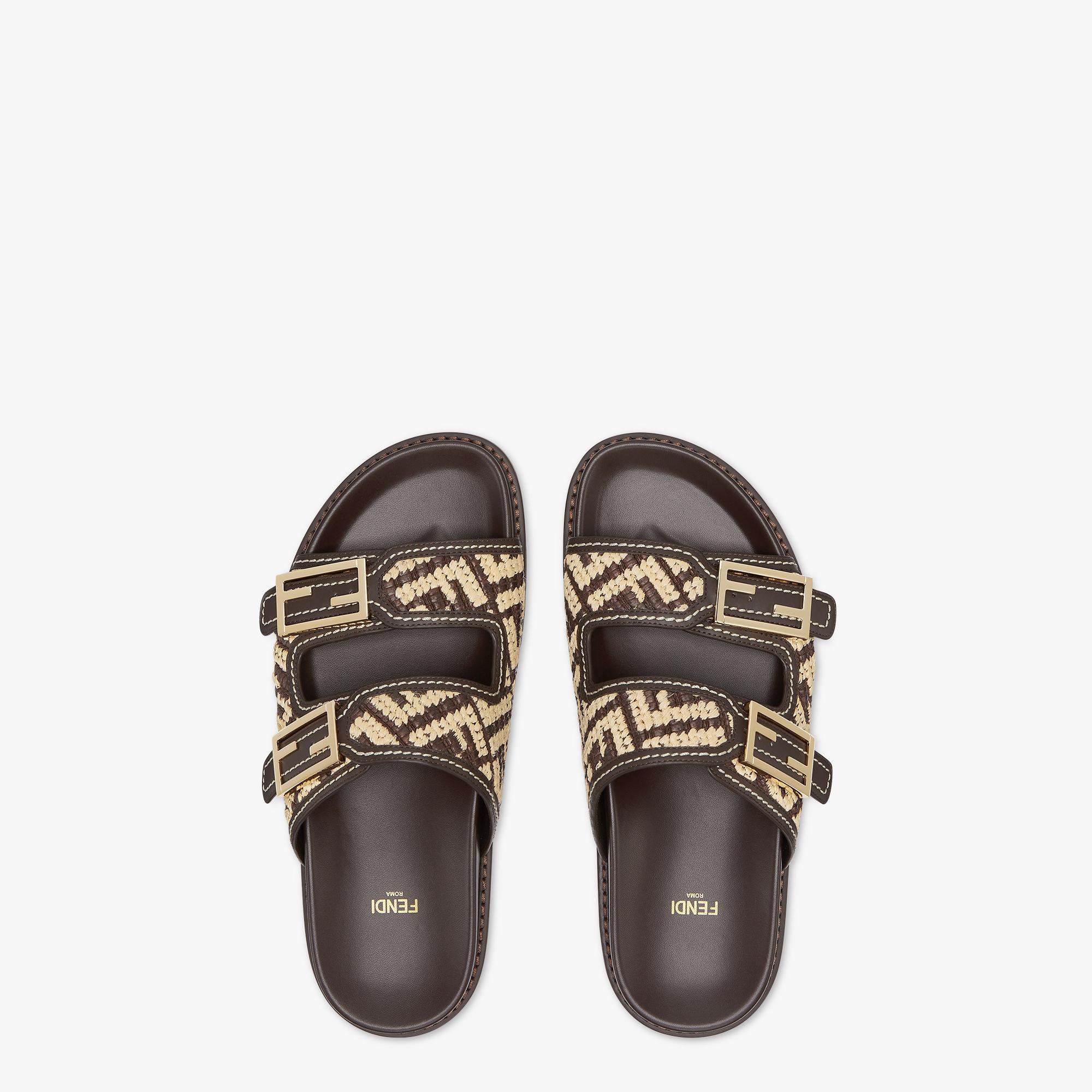 Fendi FeelBrown and beige cotton fiber slides Product Image