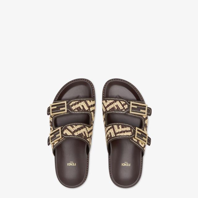 Fendi FeelBrown and beige cotton fiber slides Product Image