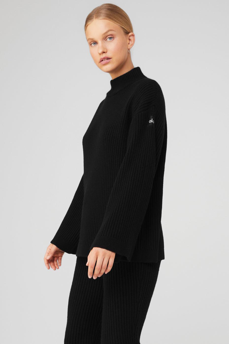 Cashmere Ribbed Winter Dream Mock Neck Coverup - Black Female Product Image