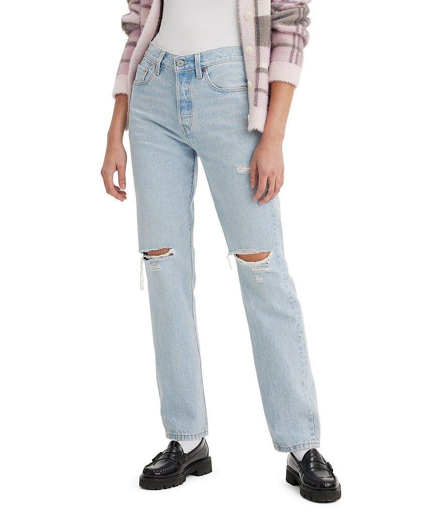 Levi's® 501® Original Mid Rise Distressed Straight Leg Jeans Product Image