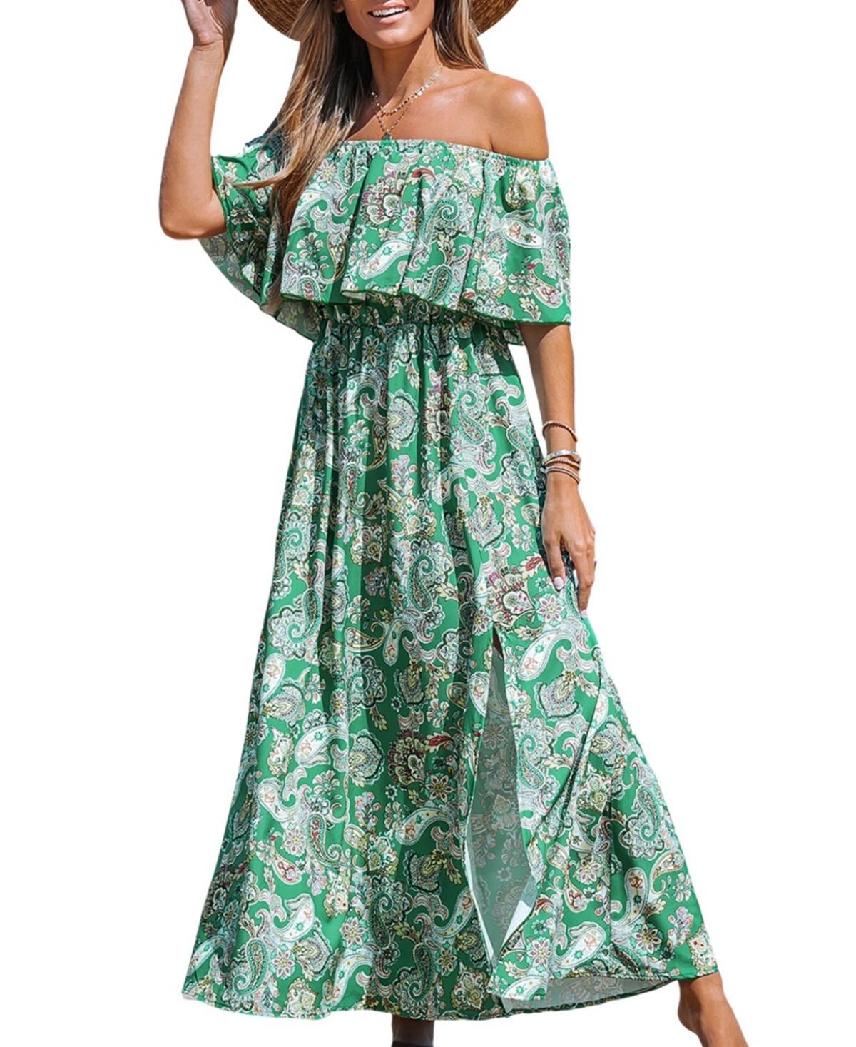 Cupshe Womens Paisley Flounce Off-the-Shoulder Beach Dress Product Image