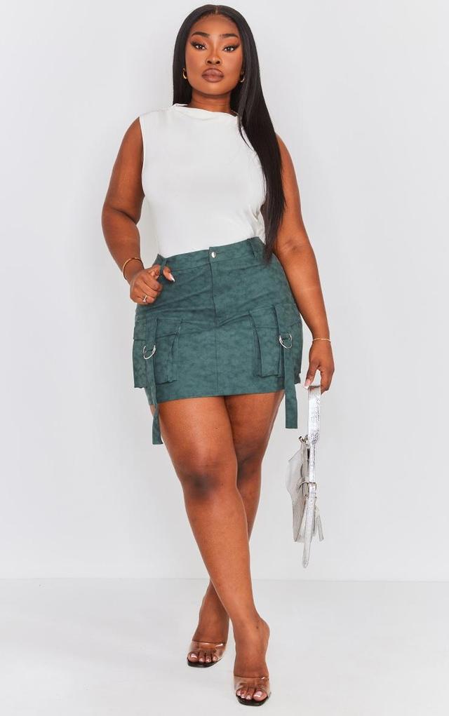 Plus Green Washed Faux Leather Pocket Cargo Mini Skirt Product Image