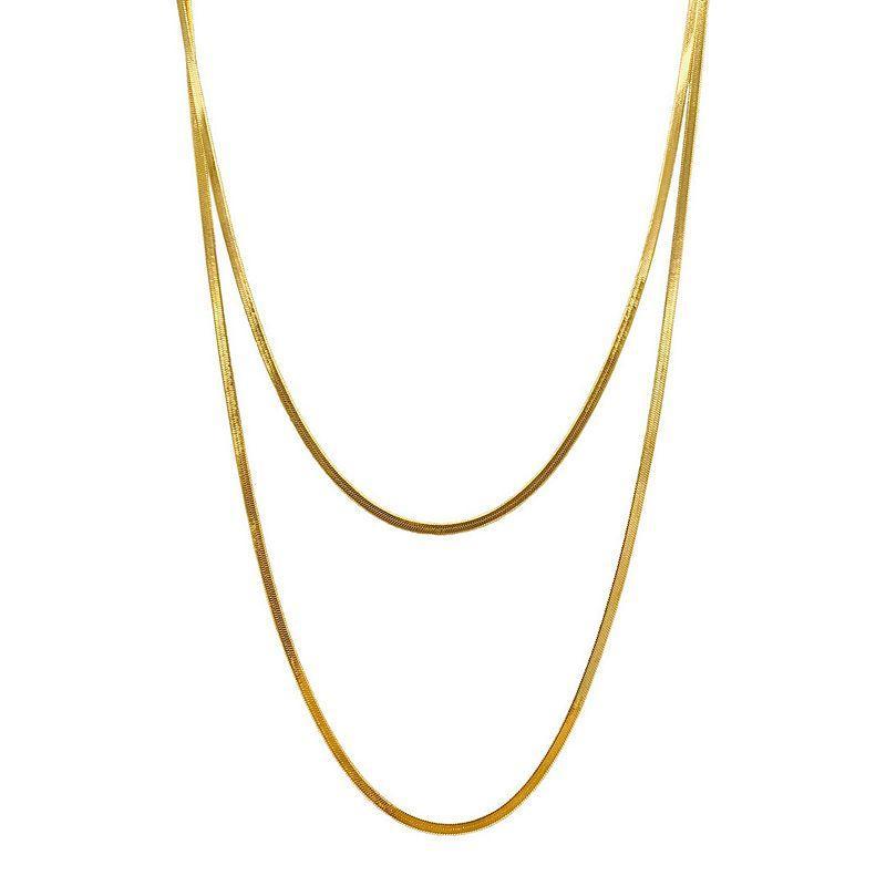 Adornia 14k Gold Plated Double Herringbone Chain Necklace, Womens Product Image