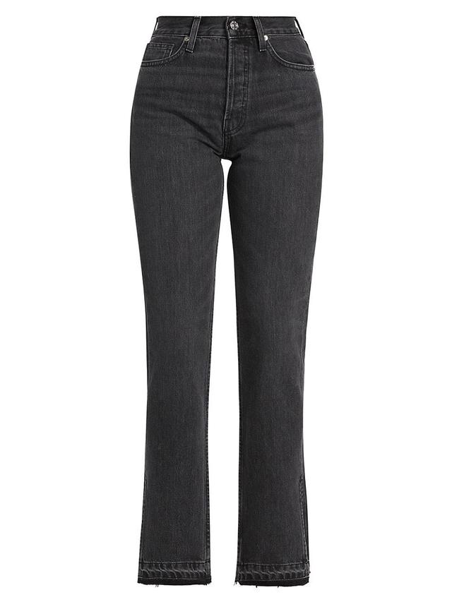 Womens Slit-Hem High-Rise Straight-Leg Jeans Product Image