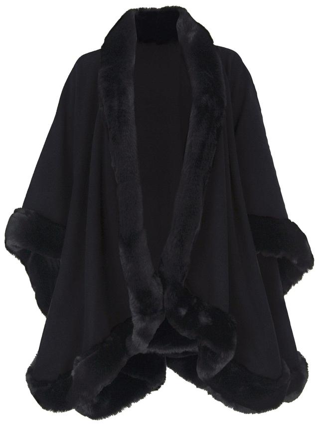 Fur Trim Wrap Shawl - Black Product Image