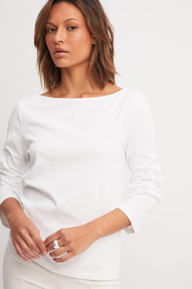 Long Sleeve Boat Neck Cotton Top Product Image