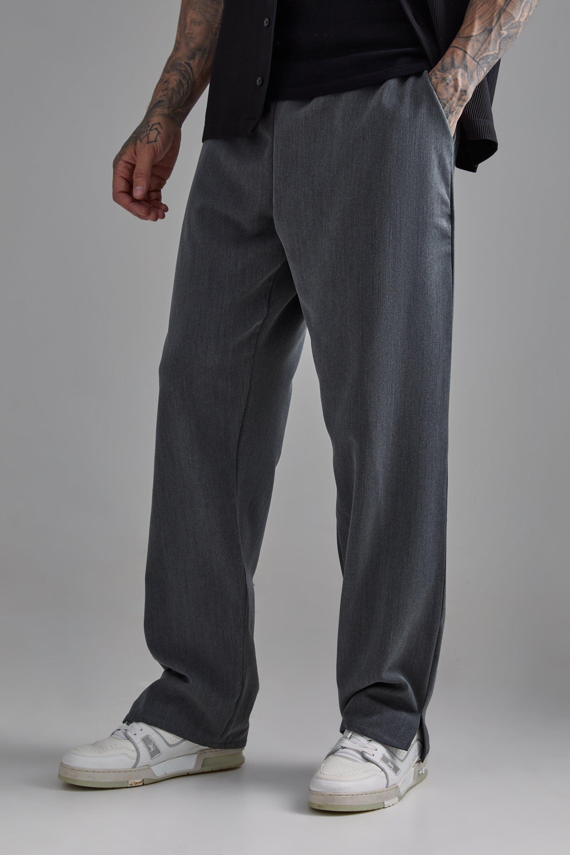 Tall Elasticated Waist Smart Split Hem Trousers | boohooMAN USA Product Image