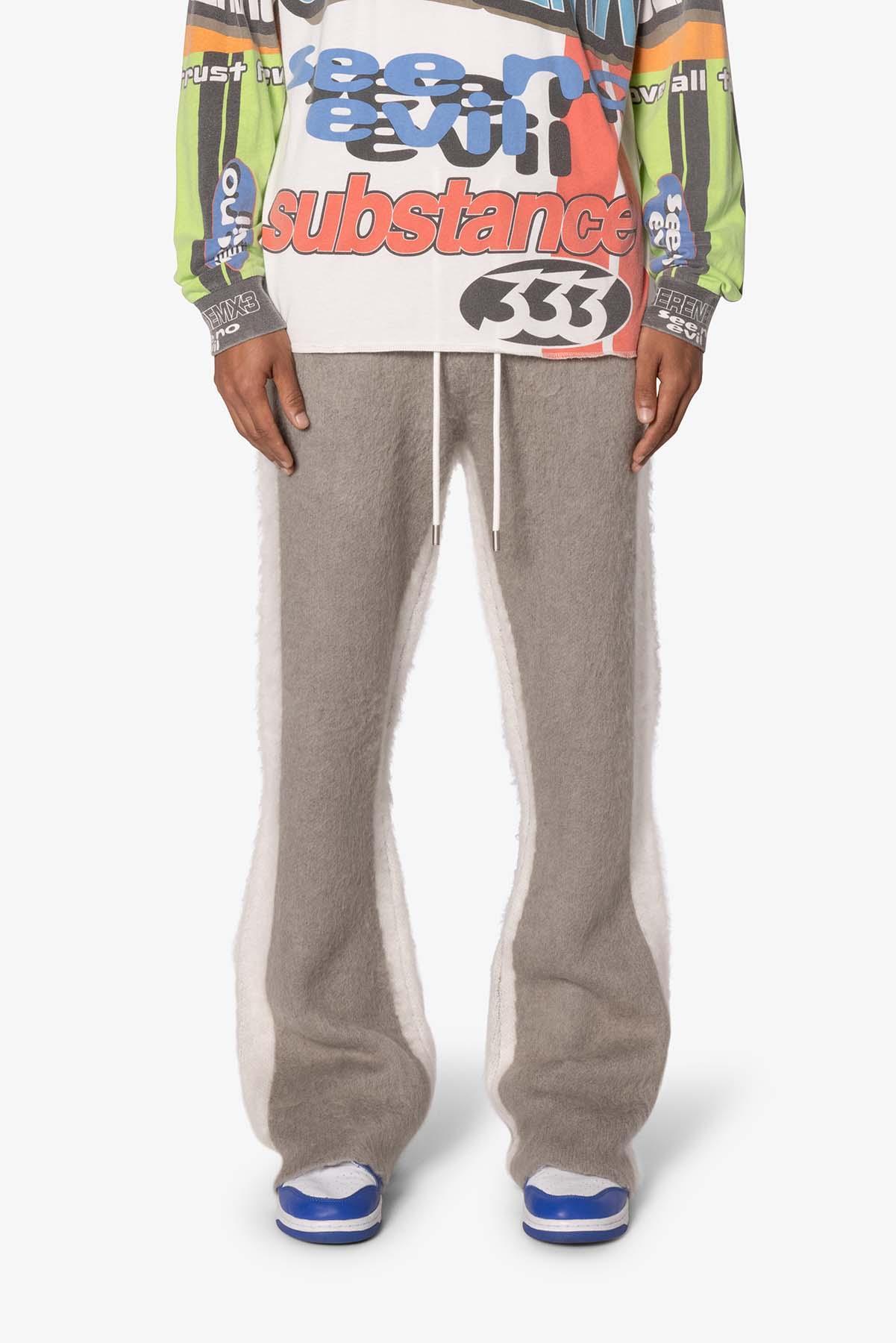 Fuzzy Stripe Sweatpants - Grey Product Image