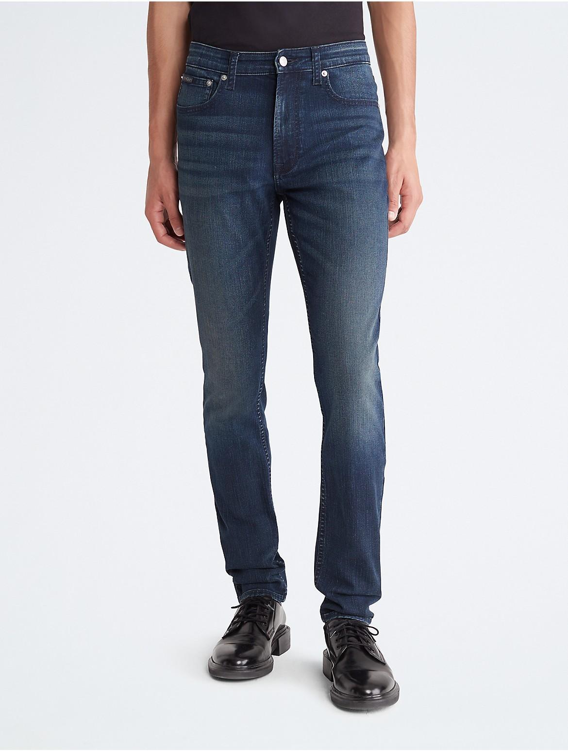 Calvin Klein Mens Skinny Fit Boston Blue Black Jeans - Blue - 34W x 34L Product Image