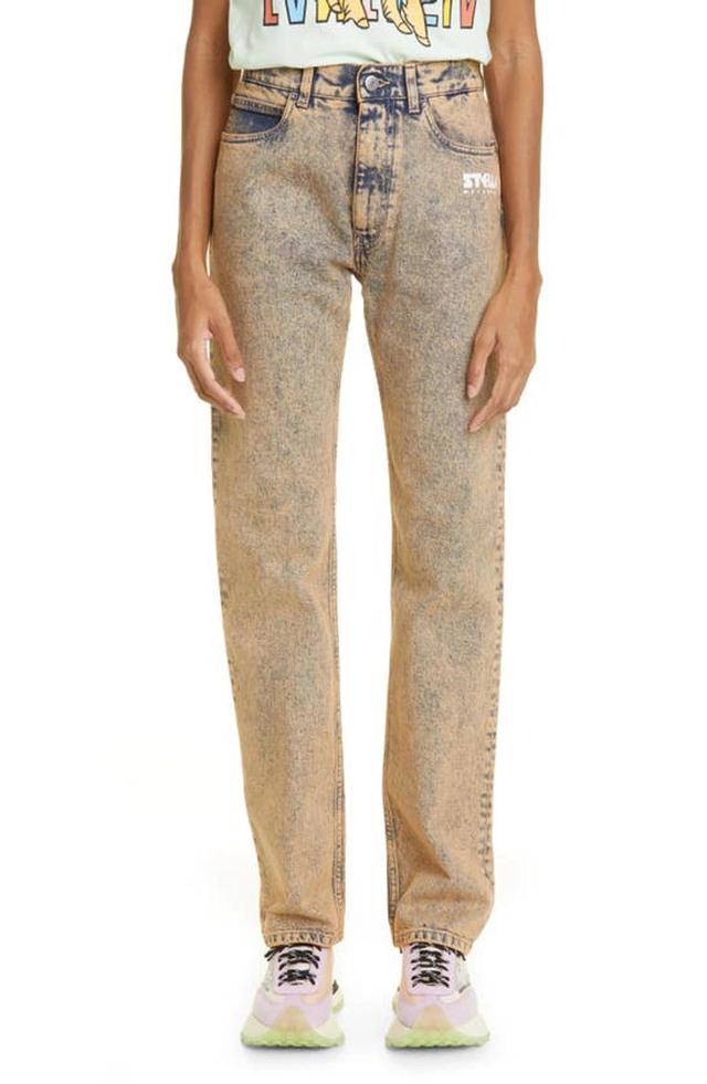 Acid Wash Straight Leg Logo Jeans In 7806 Marble Peach Product Image