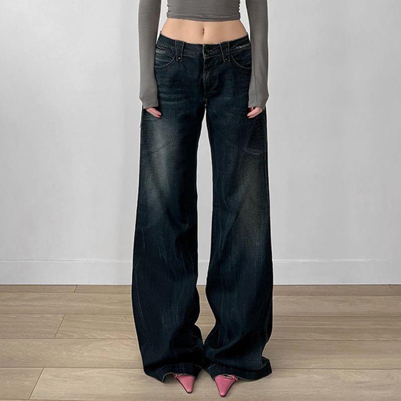 Mid Rise Washed Wide Leg Jeans Product Image