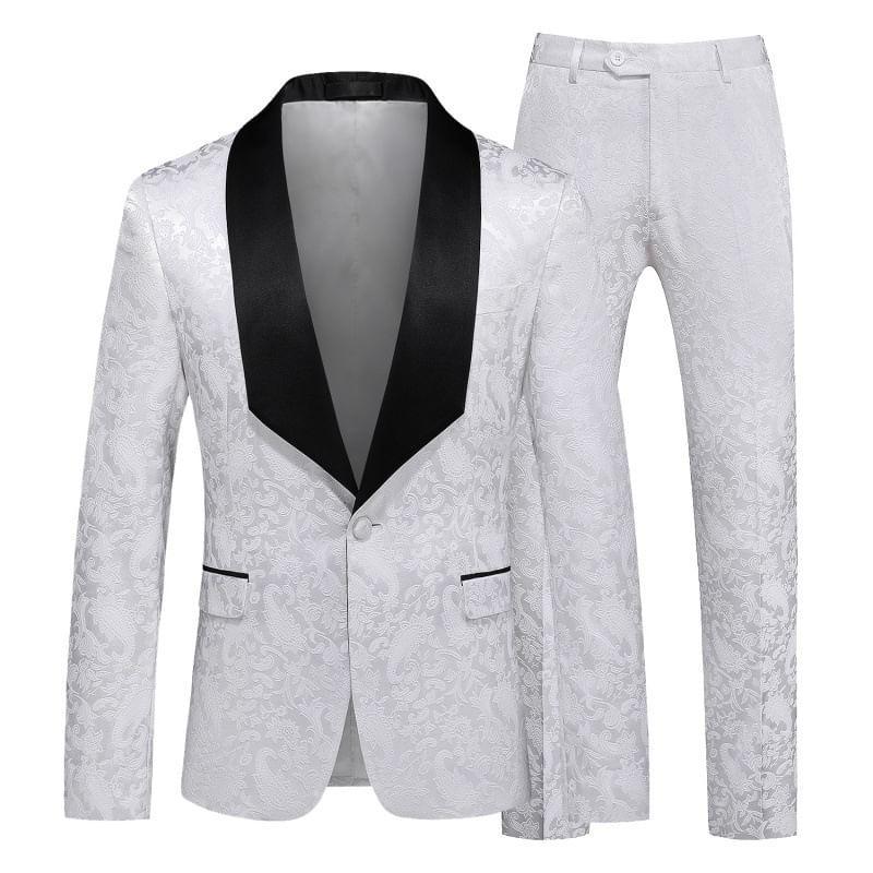 Set: Shawl Lapel Paisley Print Single-Button Blazer + Tapered Dress Pants Product Image