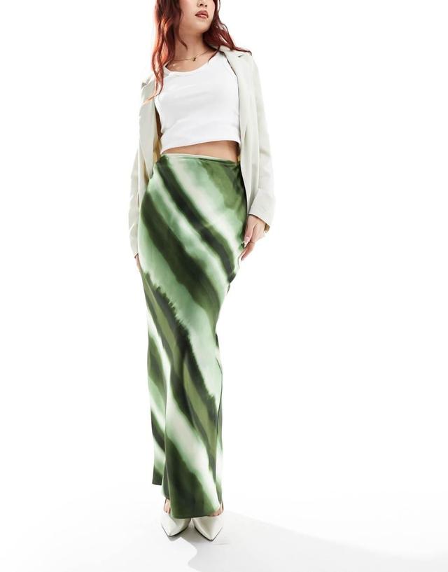 4th & Reckless ombre stripe satin maxi skirt in green Product Image