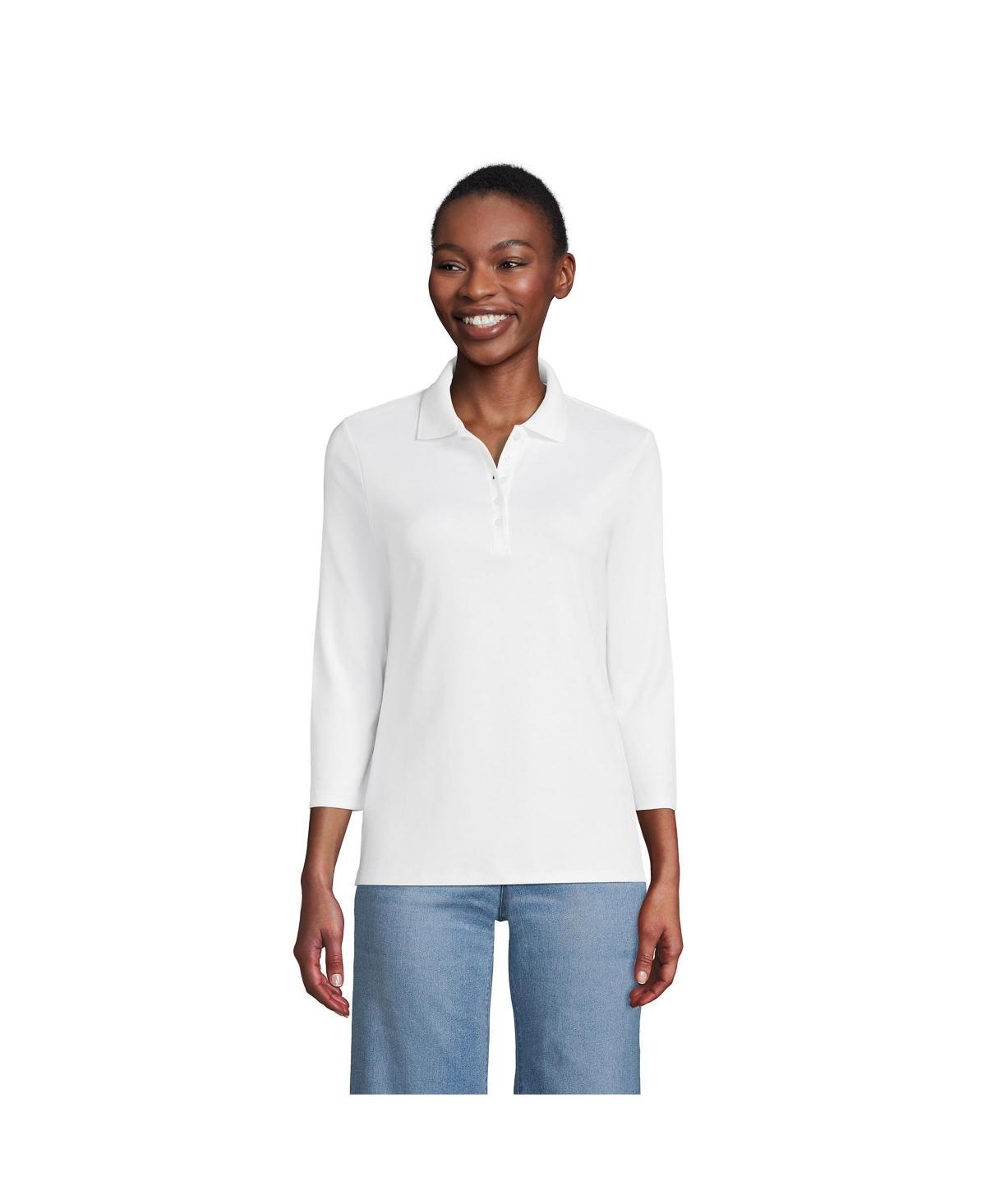 Lands End Womens 3/4 Sleeve Supima Cotton Polo Shirt Product Image