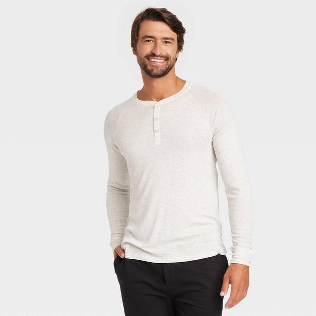 Hanes Premium Mens Henley Long Sleeve Pajama Shirt - Oatmeal M Product Image