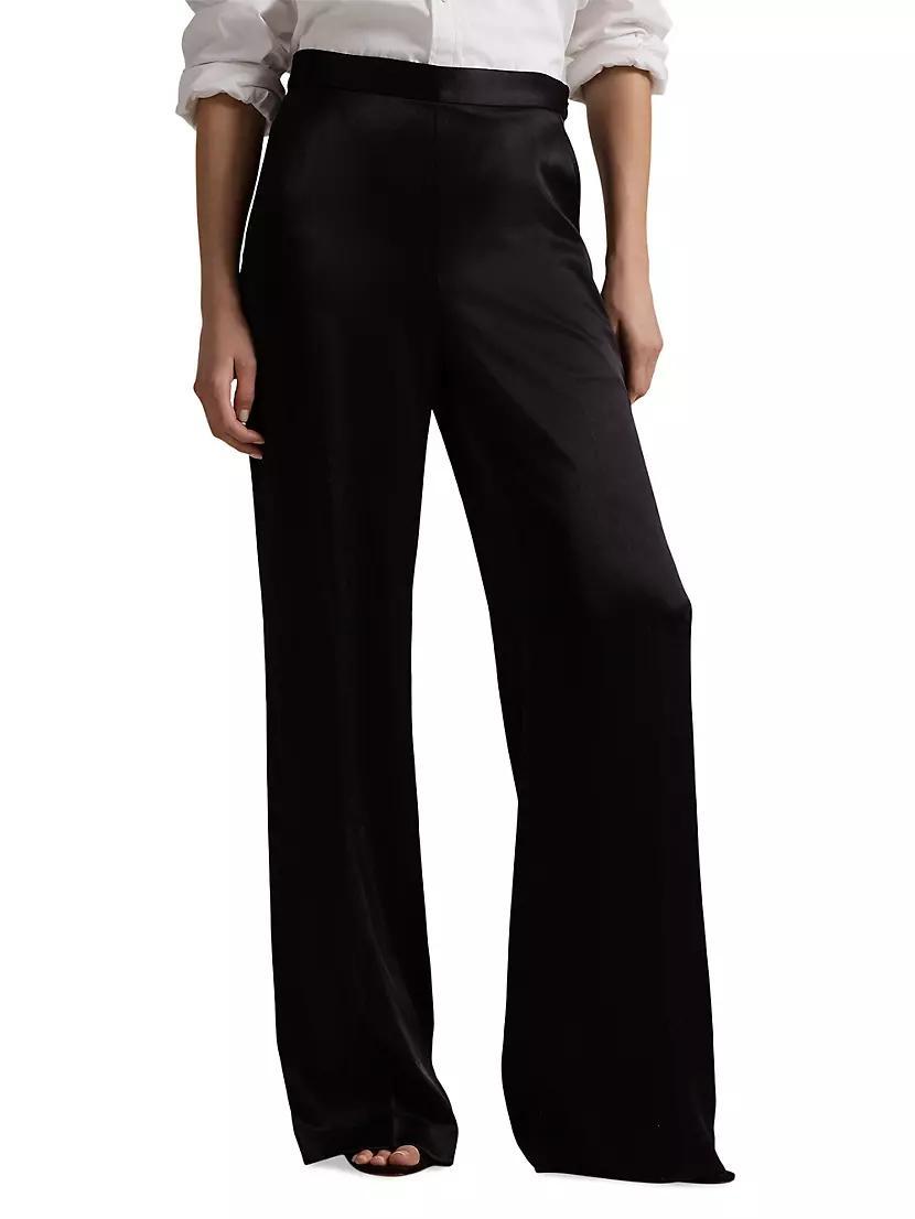 Satin High-Rise Wide-Leg Pants Product Image