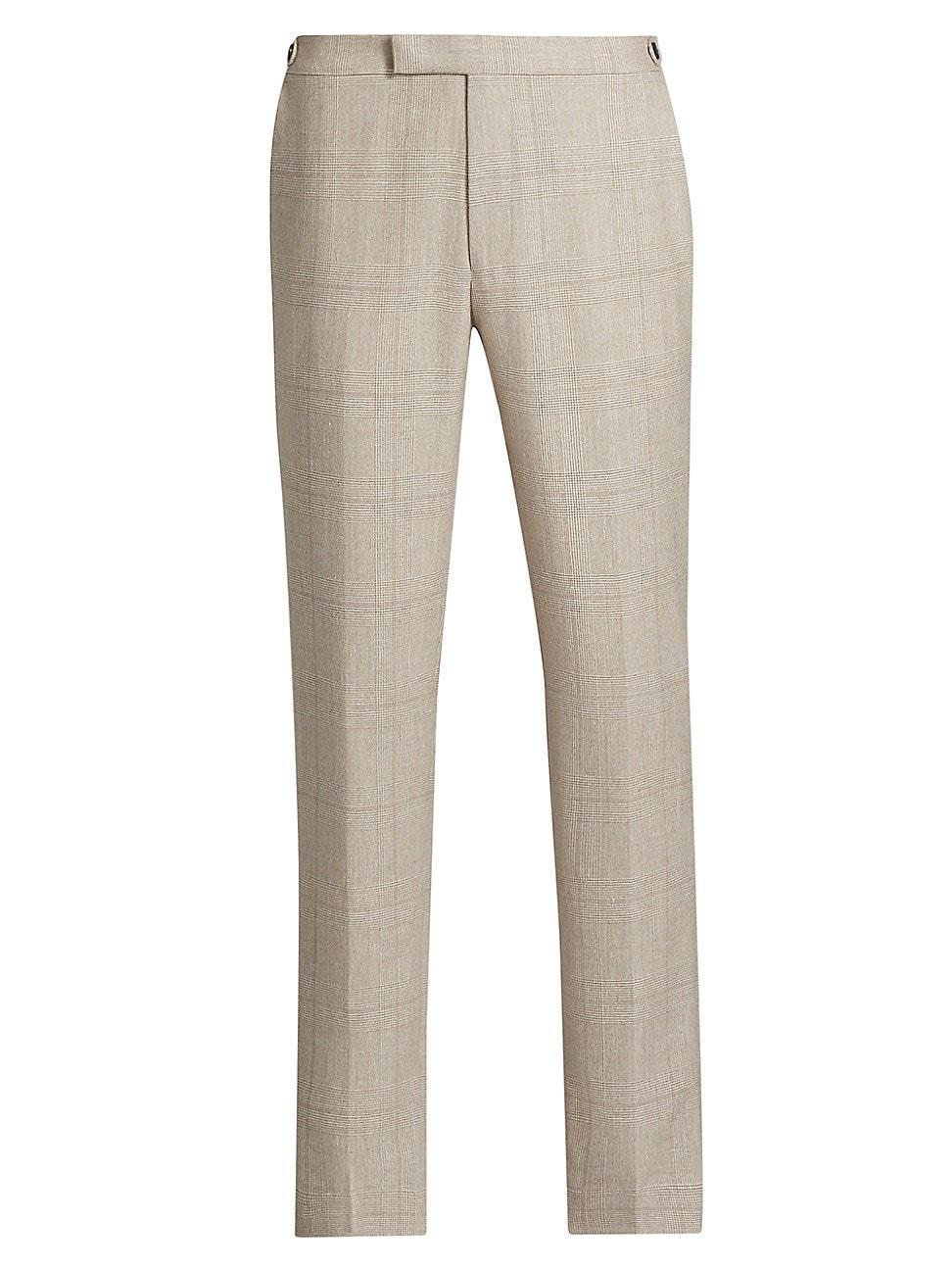 Mens Elliot Plaid Wool & Linen Straight-Leg Pants Product Image