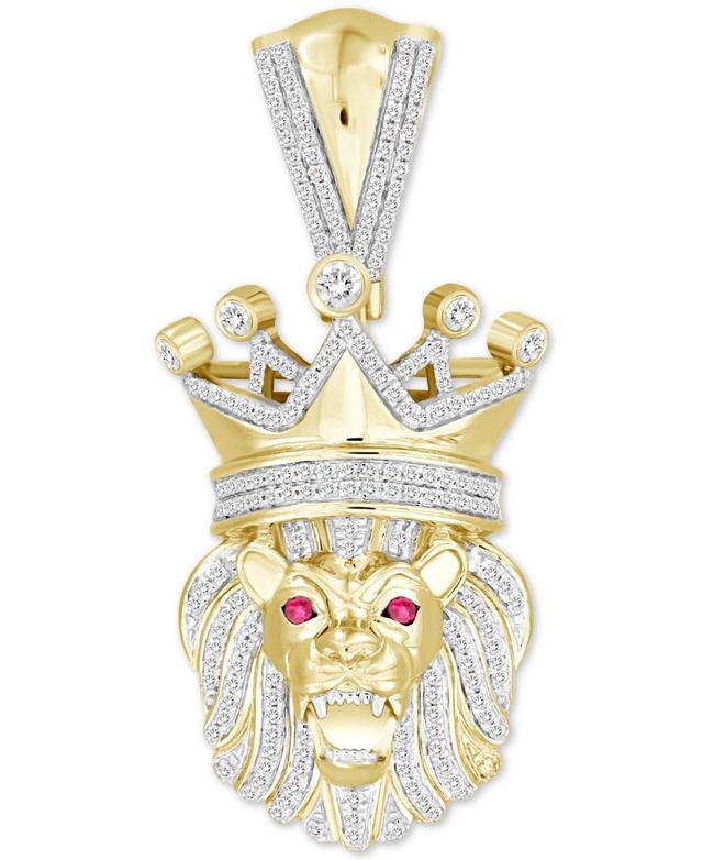 Mens Ruby Accent & Diamond (5/8 ct. t.w.) King Lion Pendant in 10k Gold Product Image