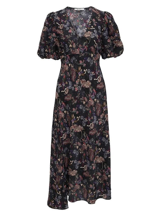 Womens Maia Silk-Blend Floral Midi-Dress Product Image