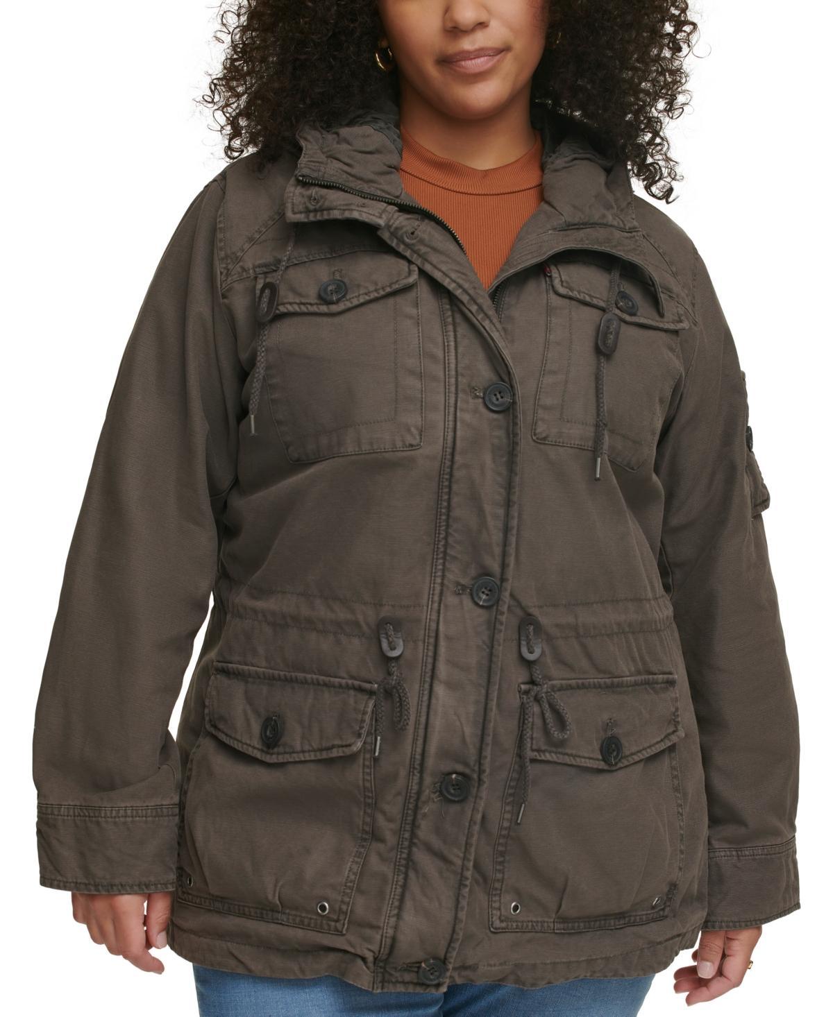 Plus Size Levis Hooded Cotton Anorak Jacket, Womens Black Product Image