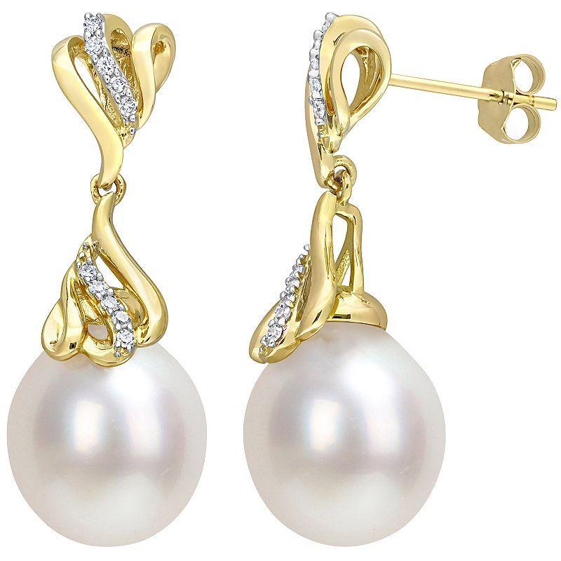 Stella Grace 14k Gold South Sea Cultured Pearl & 1/8 Carat T.W. Diamond Drop Earrings, Womens, White Product Image