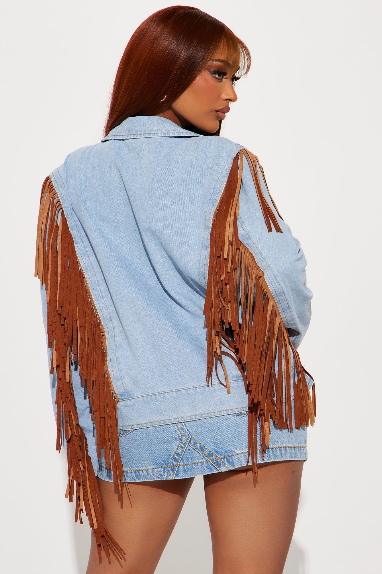 Love Out West Washed Fringe Jacket - Medium Wash Product Image