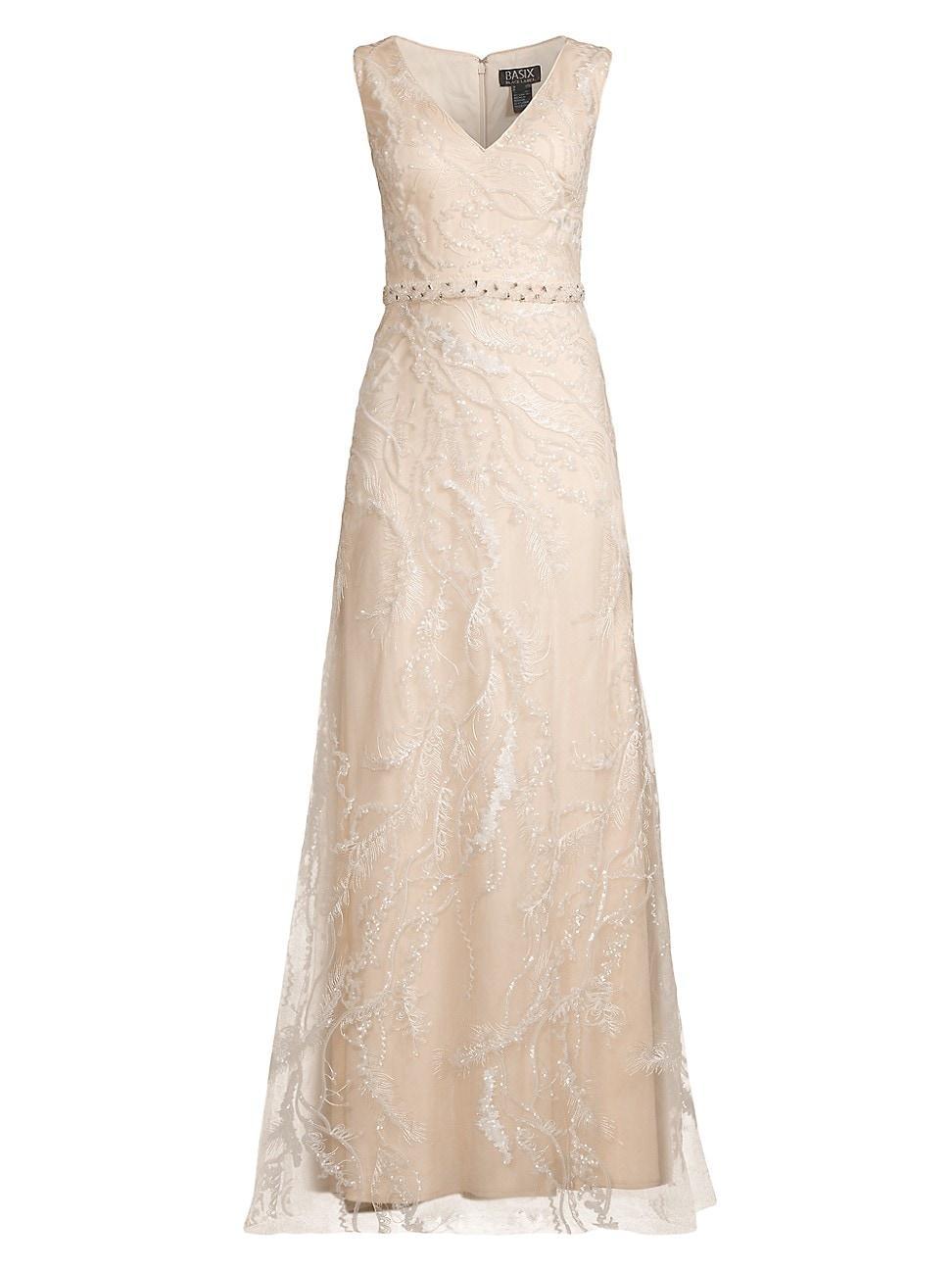 Womens Embellished Lace Sleeveless Gown Product Image