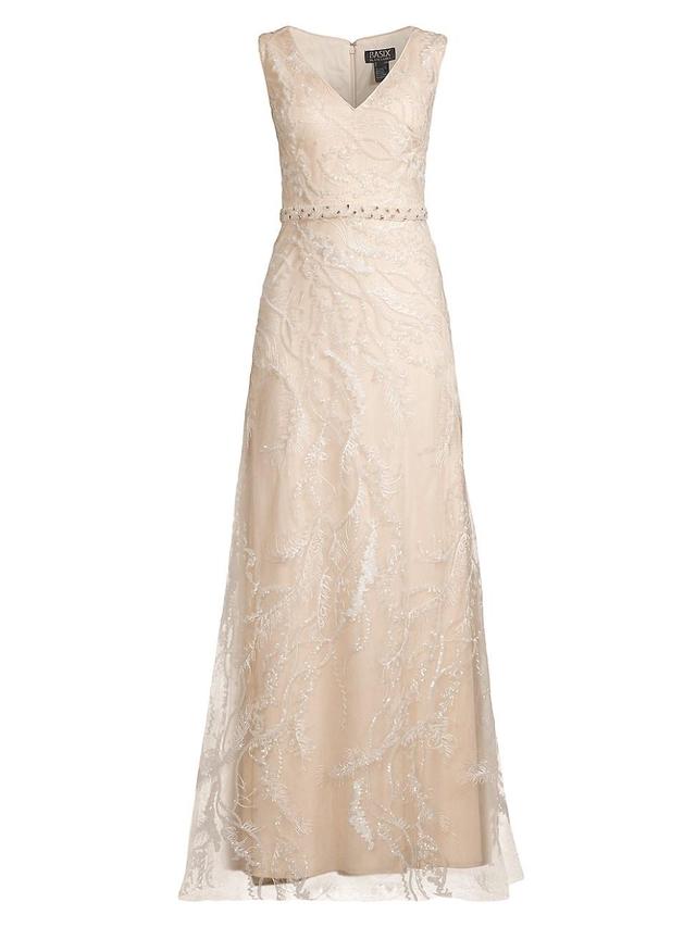 Womens Embellished Lace Sleeveless Gown Product Image