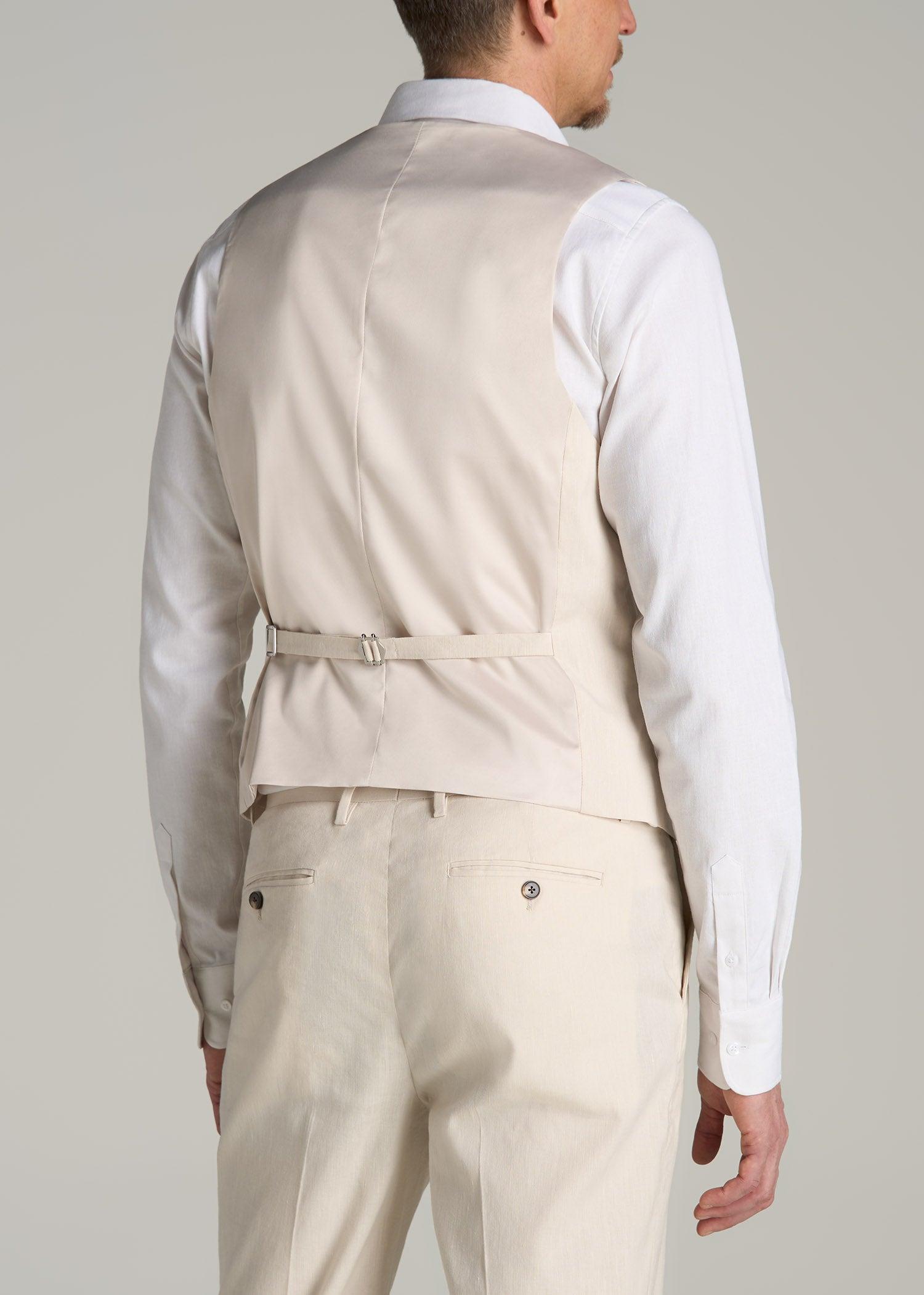 Stretch Linen Suit Vest for Tall Men in Light Beige Linen Male Product Image