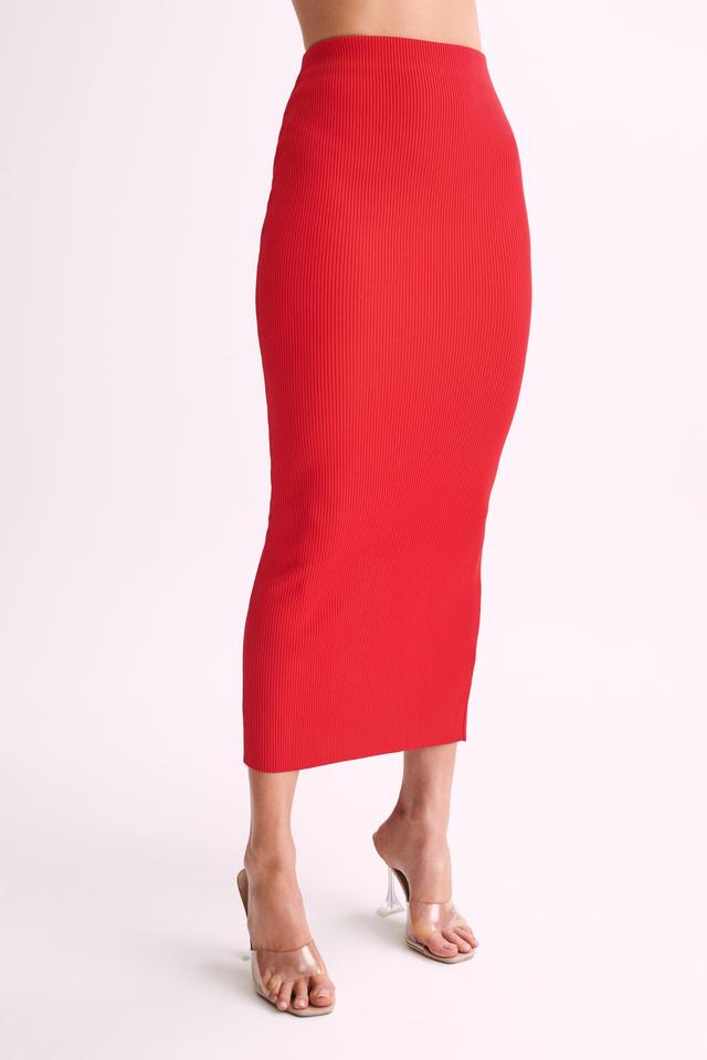 Kaesha Split Maxi Knitted Skirt - Red Product Image