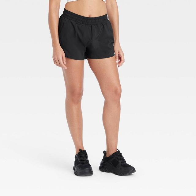 Womens Woven Mid-Rise Run Shorts 3 - All In Motion Black XS Product Image