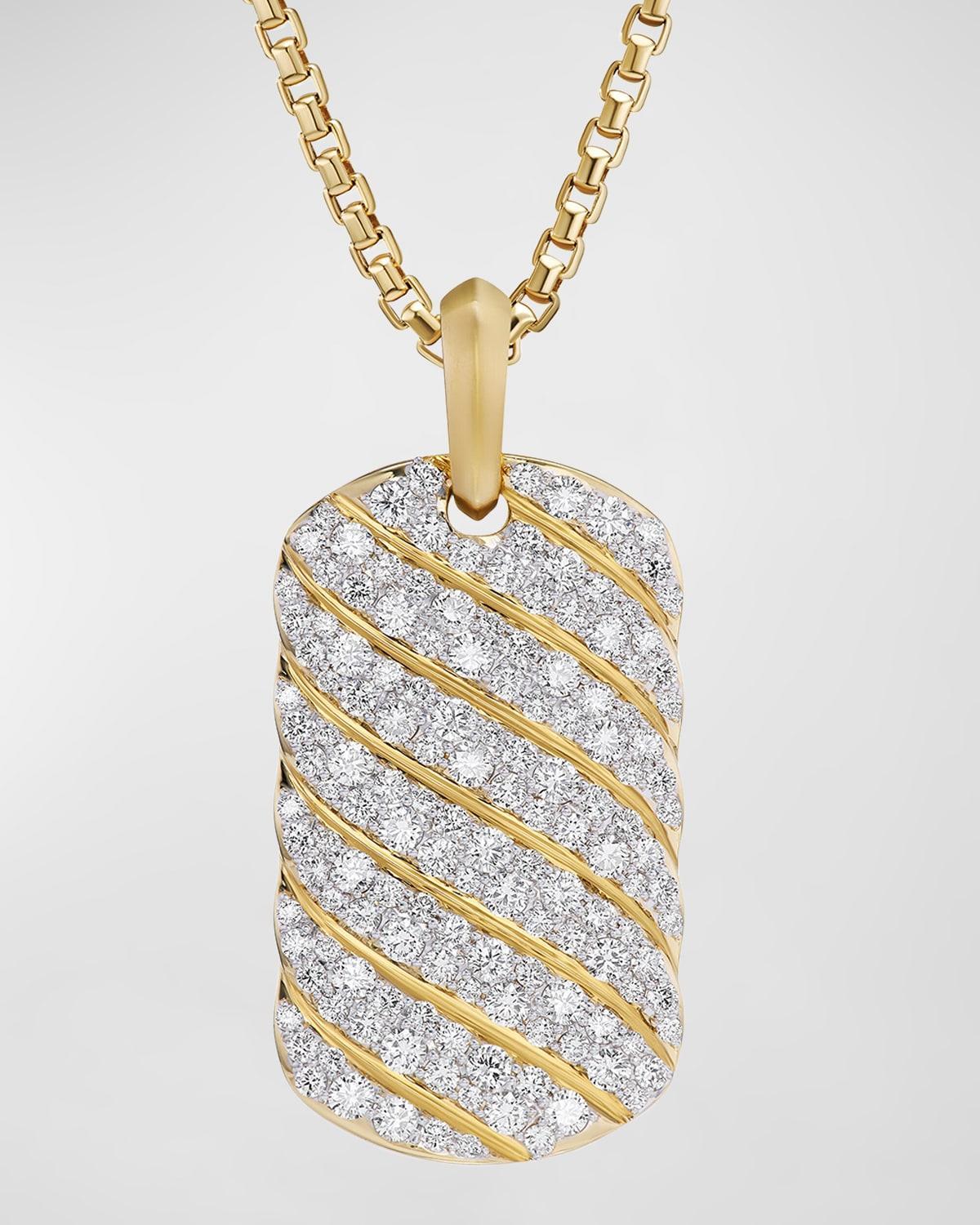 Men's Sculpted Cable Tag in 18K Gold with Diamonds, 35mm Product Image