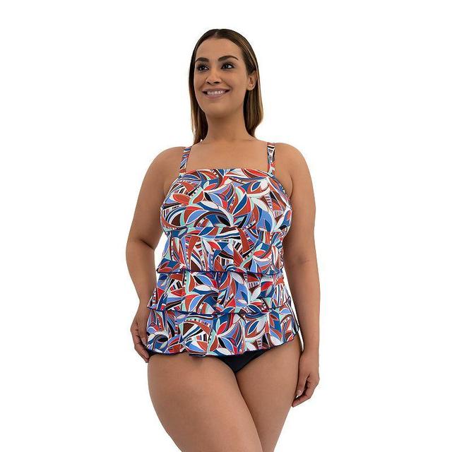 Plus Size A Shore Fit Wonderama Tummy Solutions 3-Tier Bandeaukini Top, Womens Product Image