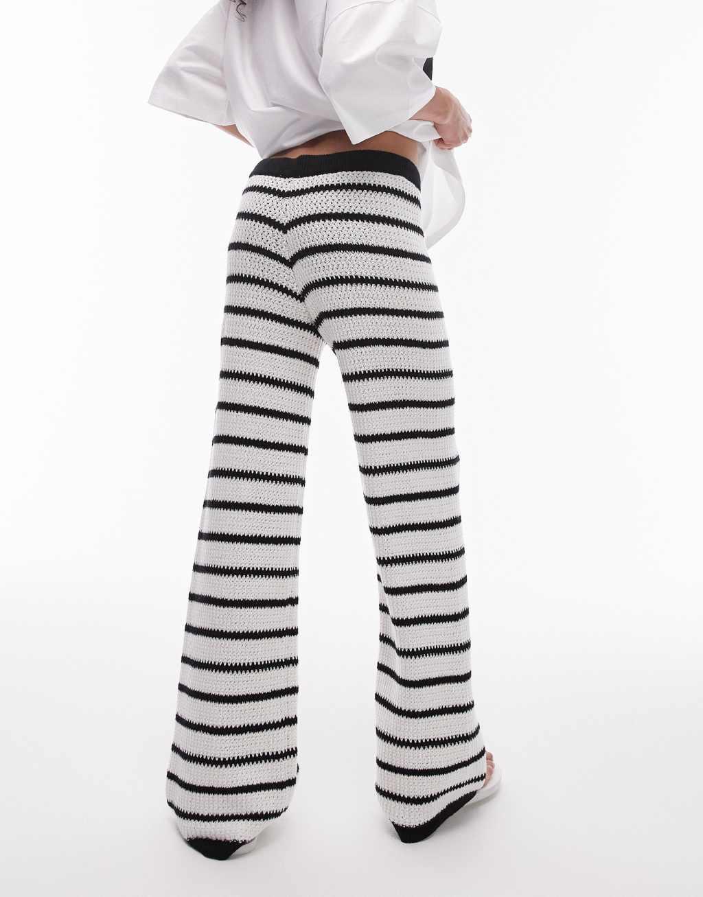 Topshop knitted stripe pants in black and white Product Image