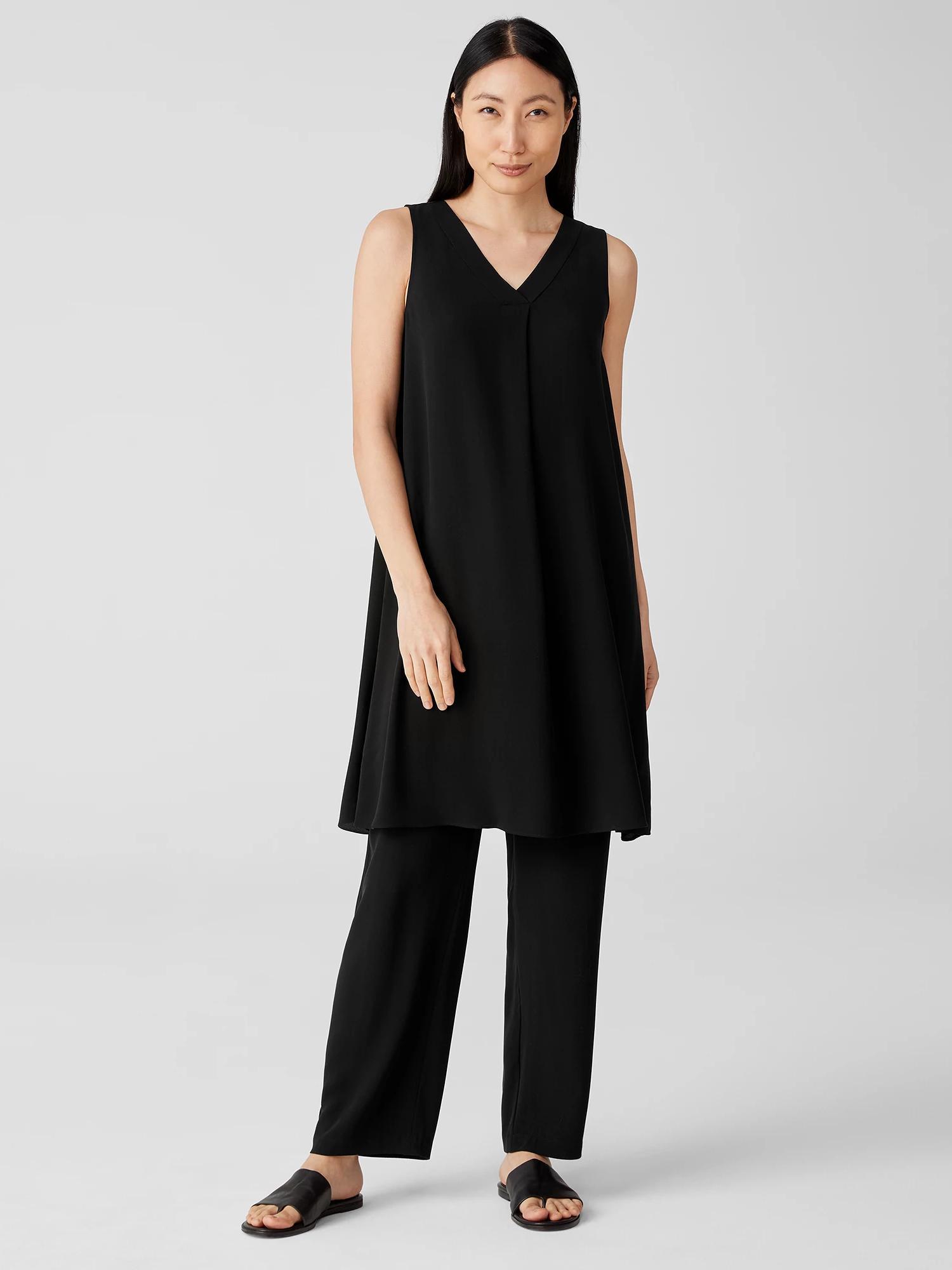 EILEEN FISHER Silk Georgette Crepe Pleated Dressfemale Product Image