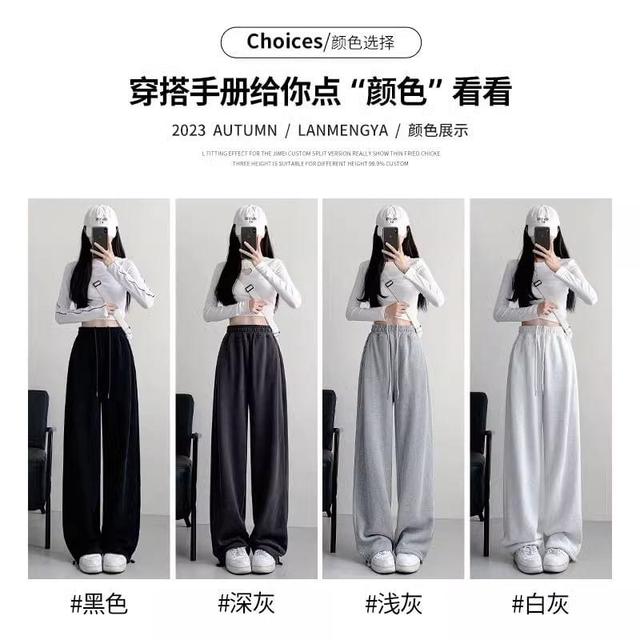 Drawstring Waist Plain Wide Leg Sweatpants (Various Designs) Product Image