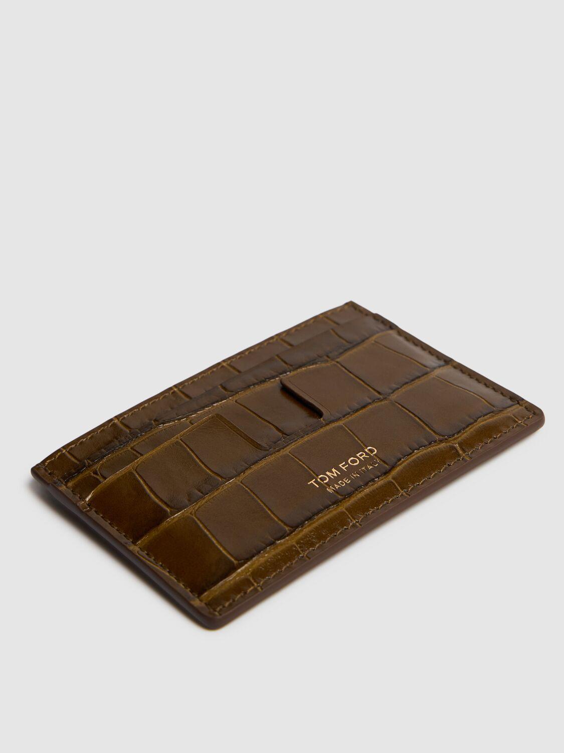 Shiny Croc Embossed Card Holder In Khaki Product Image