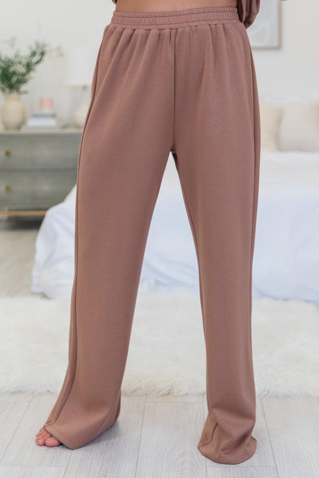 Let's Just Stay Mocha Knit Wide Leg Pants Product Image