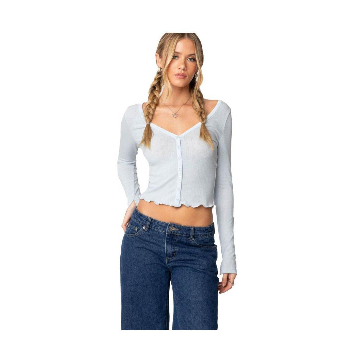 Edikted Womens Ollie Button Front Pointelle Top Product Image