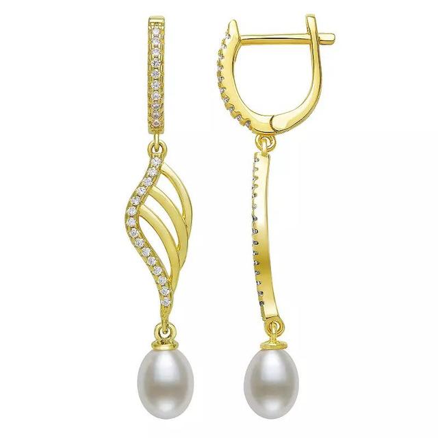 14k Gold Over Sterling Silver Freshwater Cultured Pearl & Cubic Zirconia Accent Drop Earrings, Womens, White Product Image