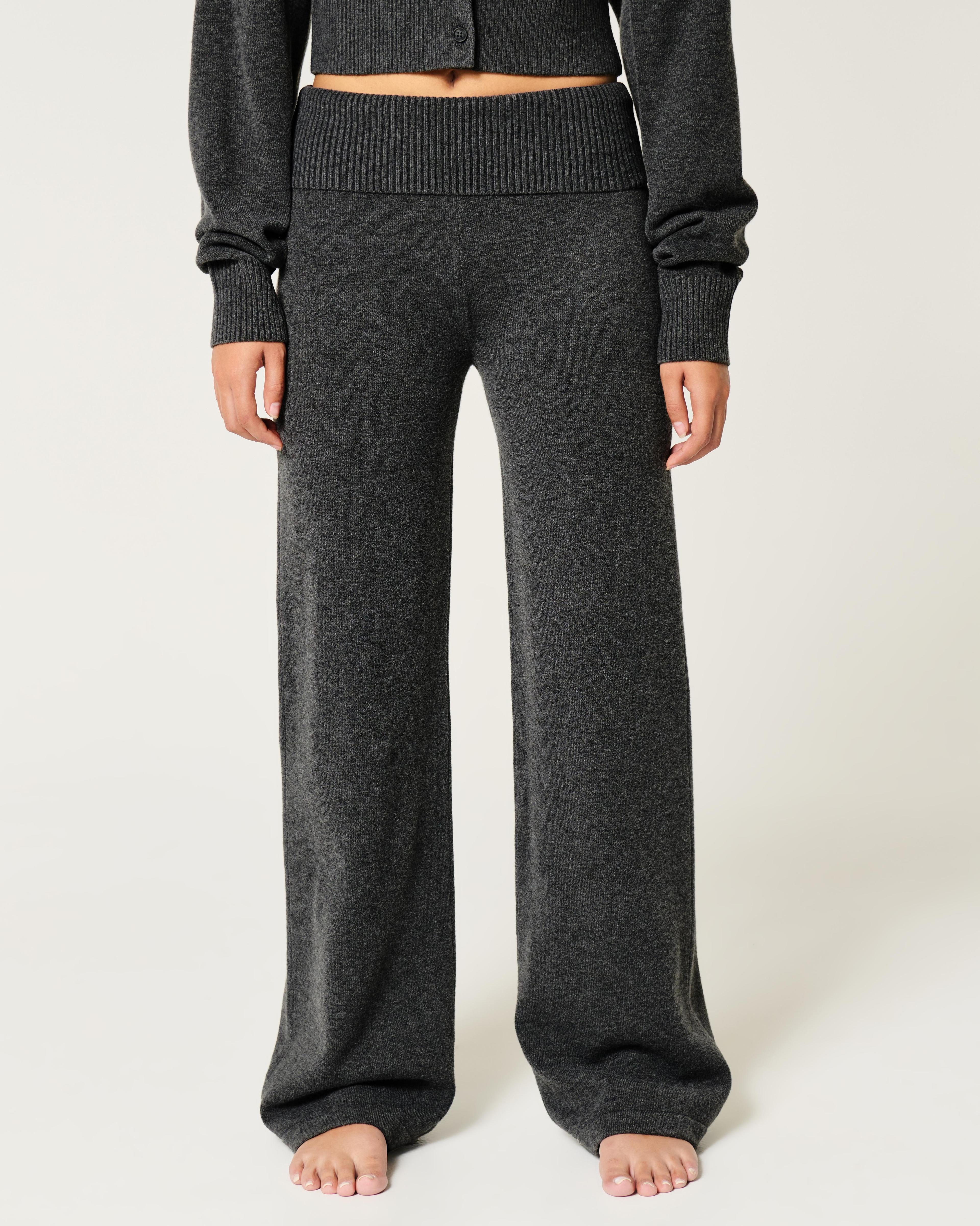 Gilly Hicks Sweater-Knit Foldover Waist Straight Pants Product Image