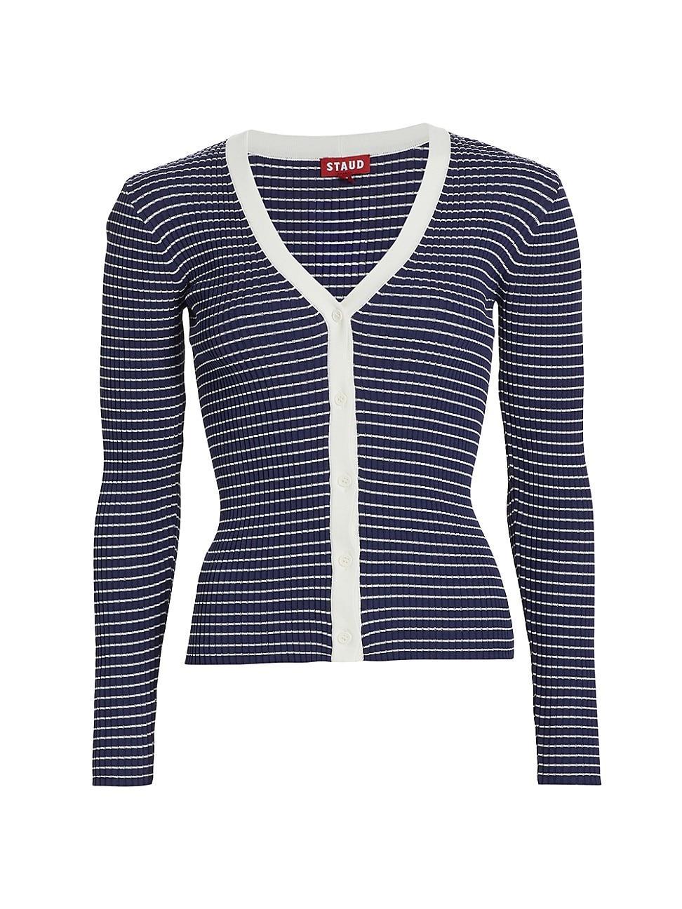 Womens Cargo Rib-Knit V-Neck Cardigan Product Image