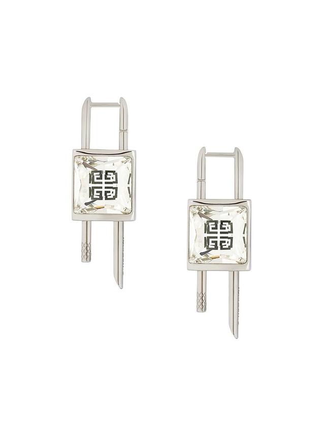 Womens Mini Lock Earrings In Metal With Crystal Product Image