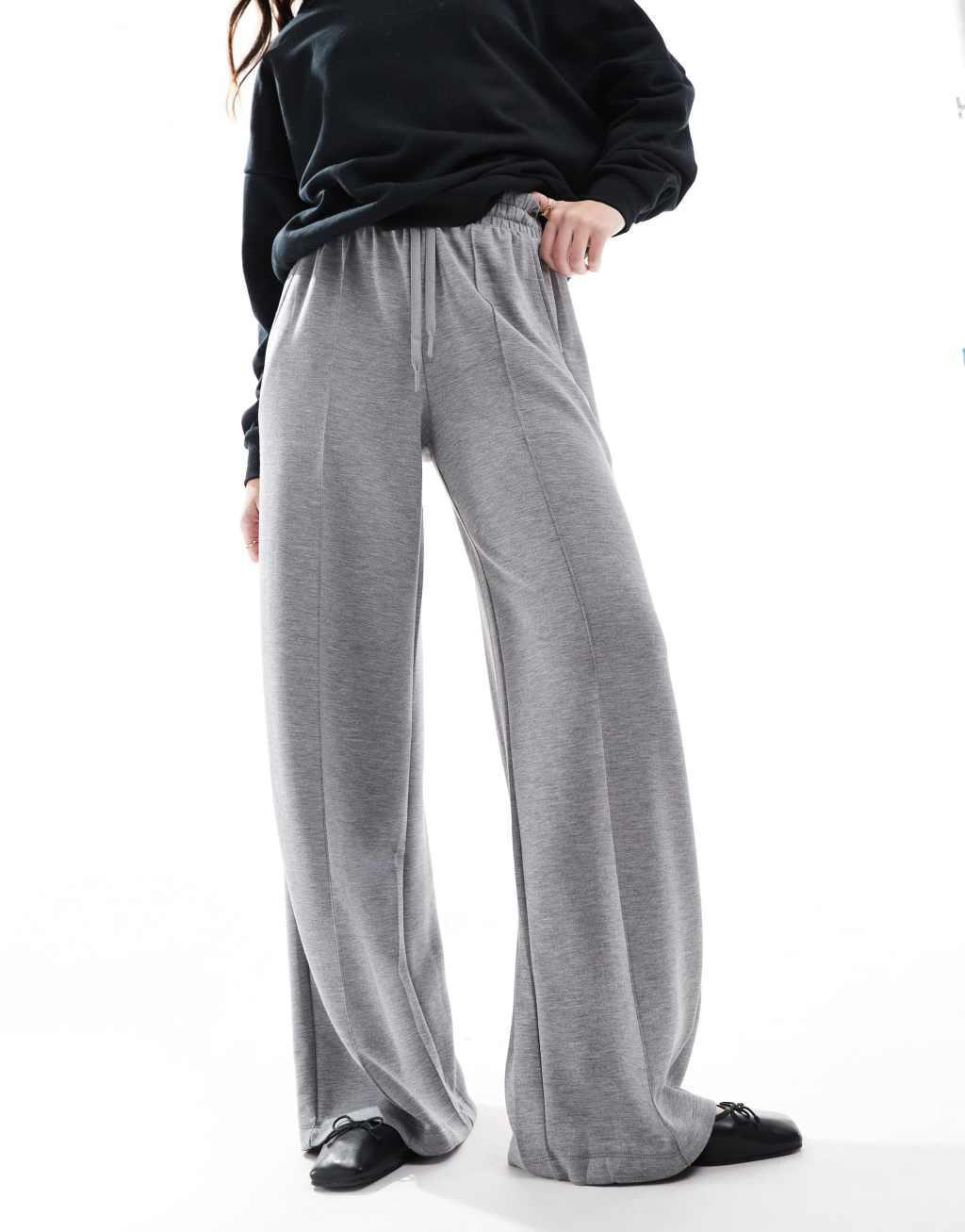 Bershka tie waist wide leg sweatpants in dark gray Product Image