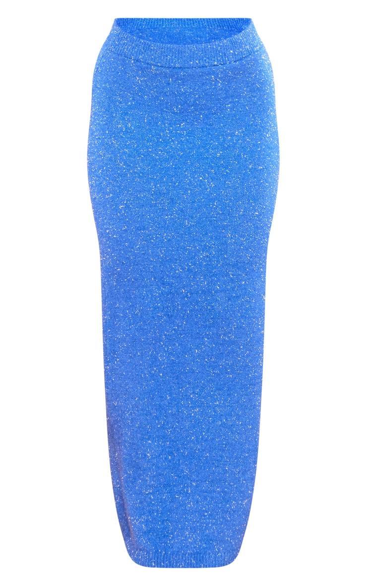 Midnight Blue Tinsel Knit Maxi Skirt Product Image