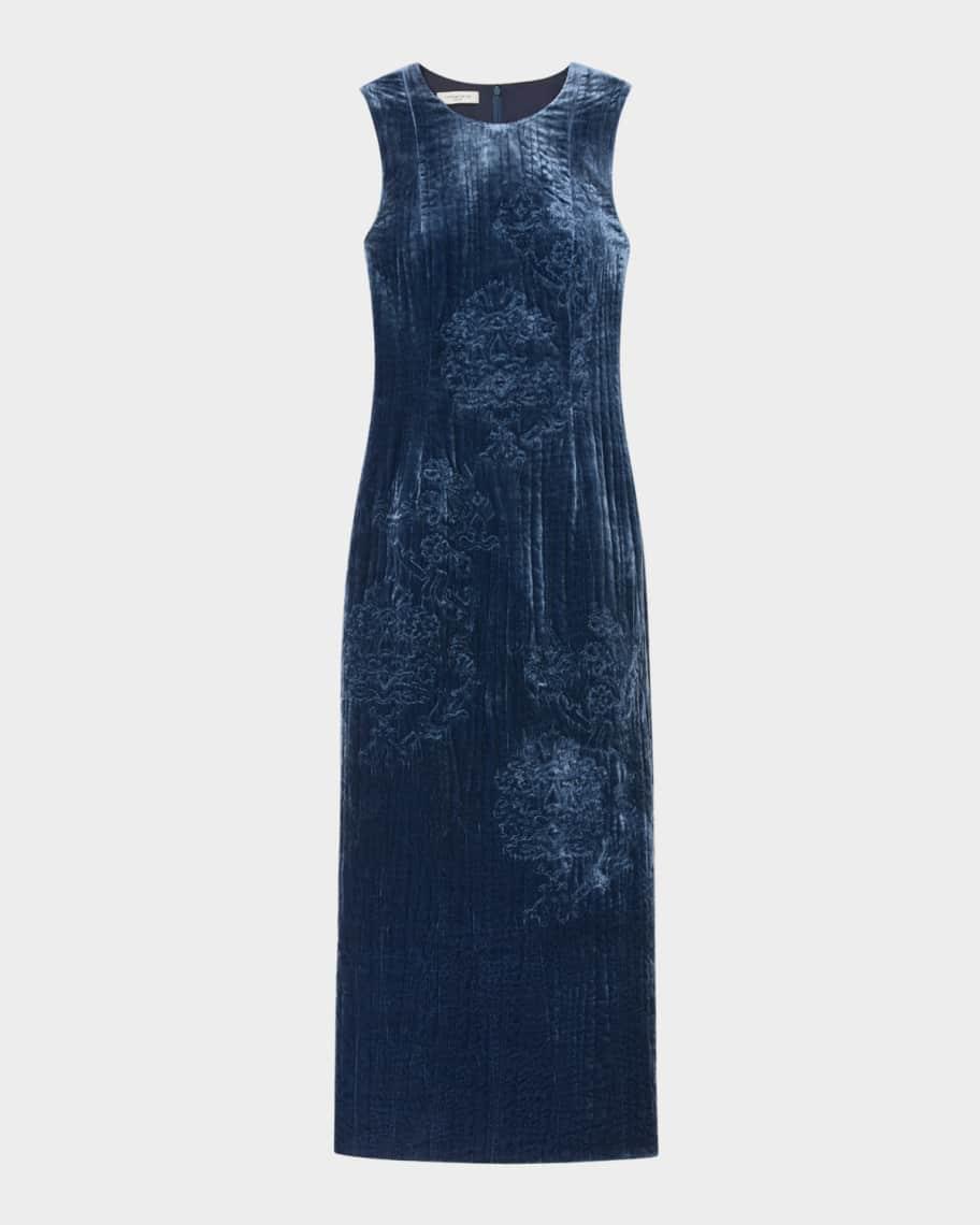 Baroque-Embroidered Velvet Midi Dress Product Image