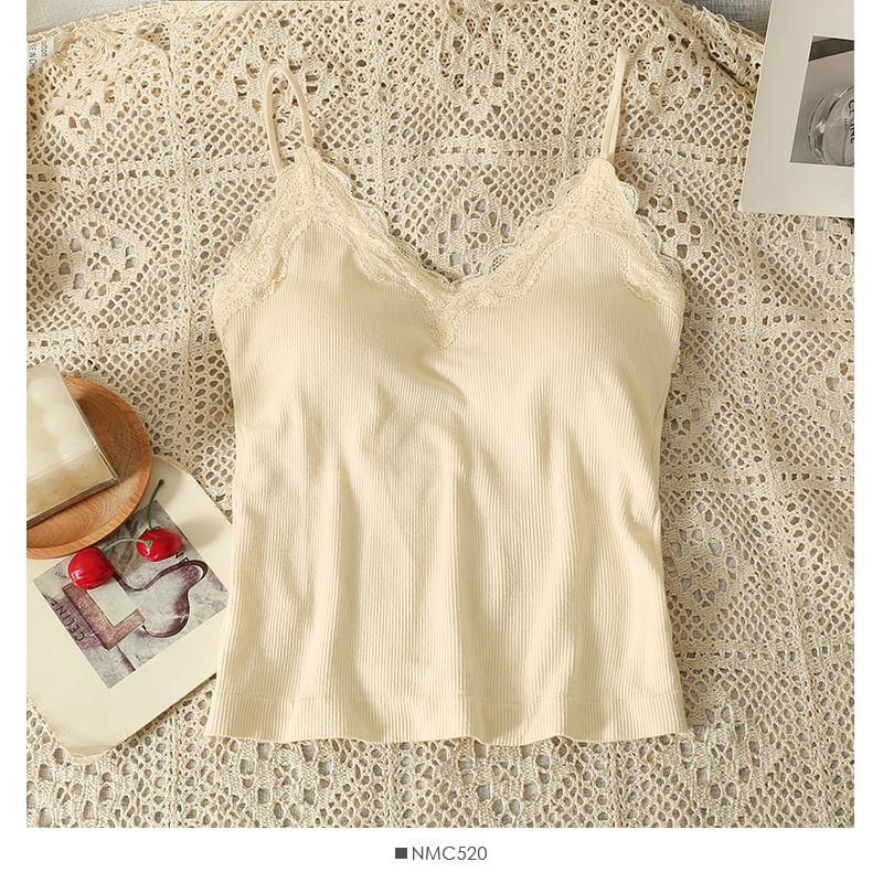 Lace-Trim Camisole Top with Pads in 5 Colors Product Image